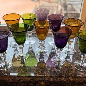 *Vintage Artland Bubble Glass Goblets in beautiful emerald green. Set of 3.